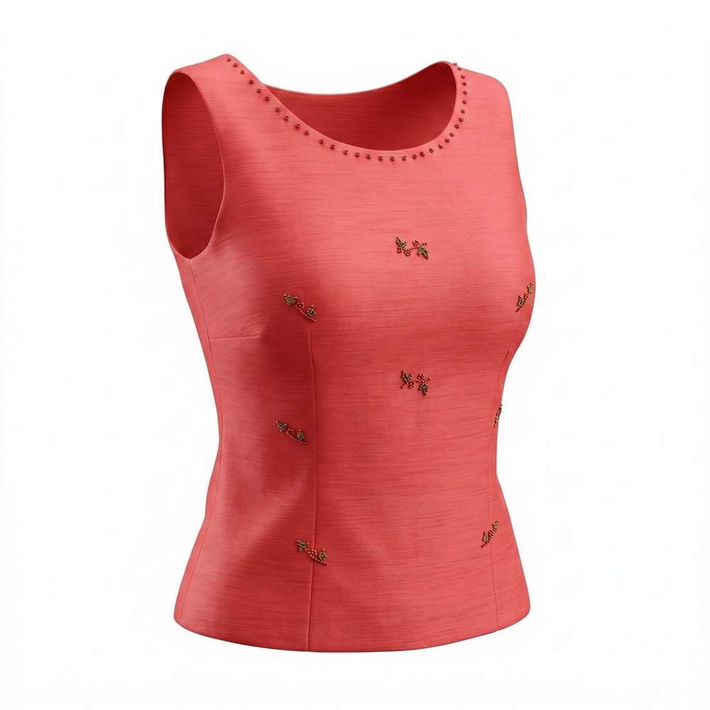 Dress-U by Sharon Pink Beaded Blouse 16 Fuchsia Sleeveless Floral Barbiecore Top
